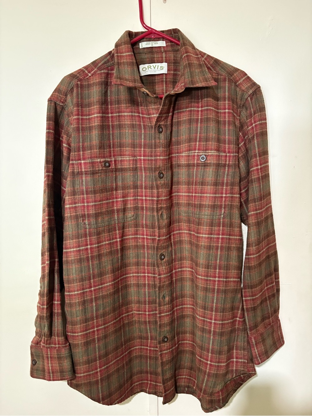 Orvis Men's Plaid Button-Up Shirt - Red & Green